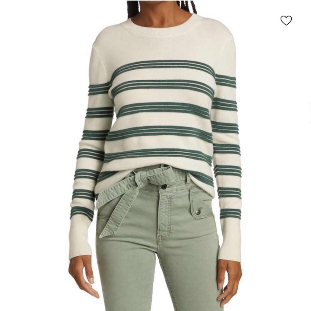 Veronica Beard Jeans “Zareen” Striped Merino Wool Pullover Sweater Size S Ivory